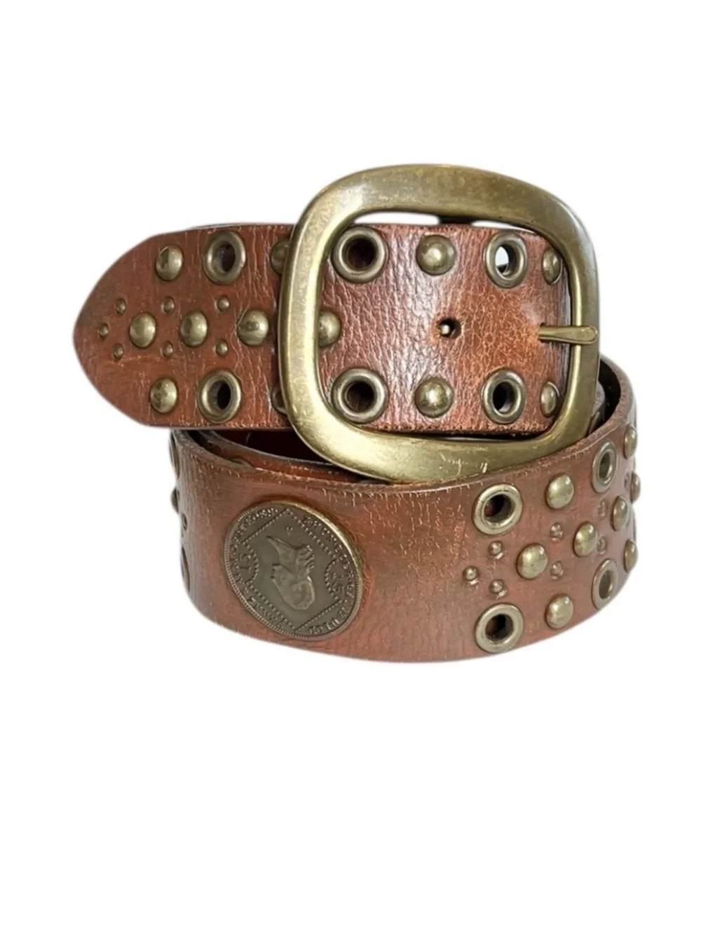 Linea Pelle Medium Brown Leather Belt Solid Brass Buckle